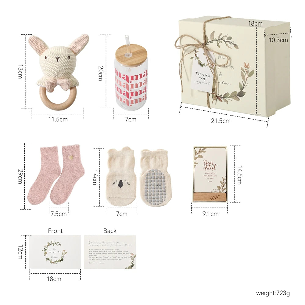 Bathing Set for Newborns Montessori Cotton Towel Toothbrush Cup Socks Rattle Toy Growth Milestone Gift box Photography props