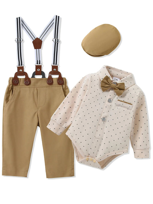 Little Gentleman Suspenders Outfit With Bow Tie and Cap