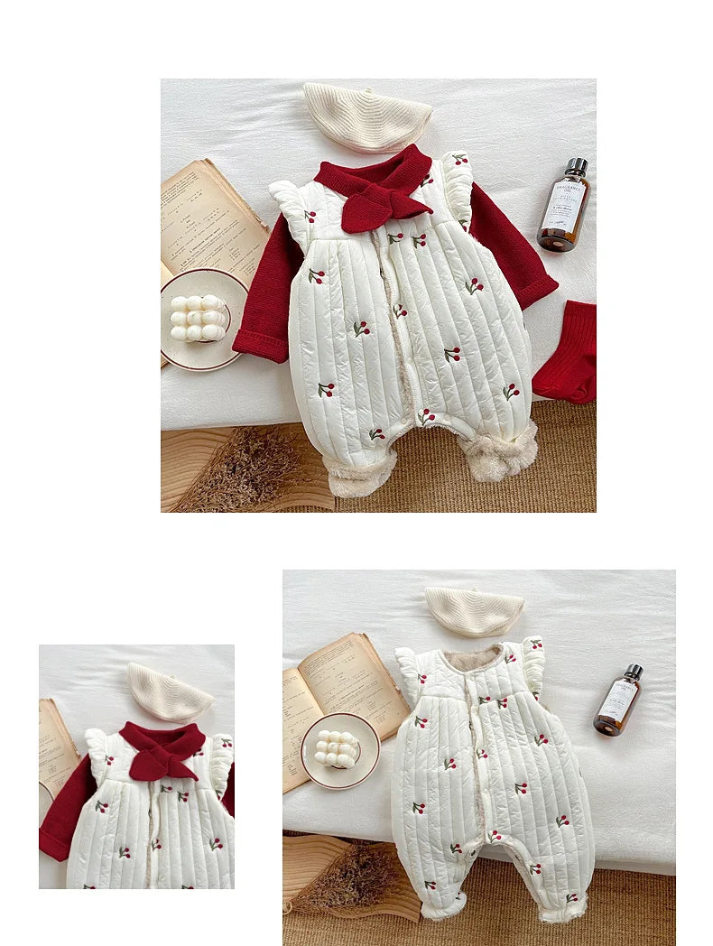 Baby Clothes Autumn and Winter Cotton and Velvet Thickened Vest Cute Baby Girl's Warm Climbing Clothes for Going Out in Winter