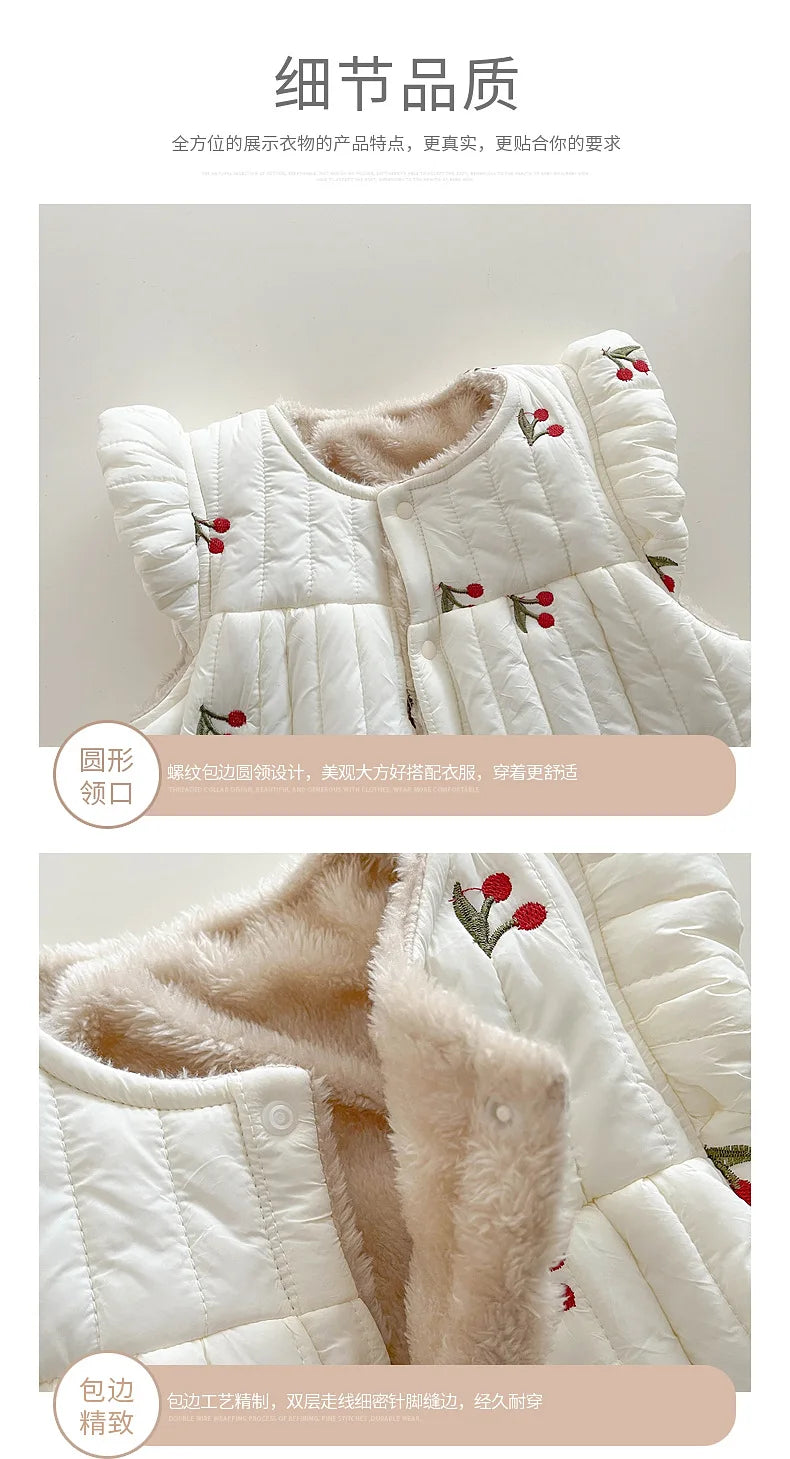 Baby Clothes Autumn and Winter Cotton and Velvet Thickened Vest Cute Baby Girl's Warm Climbing Clothes for Going Out in Winter