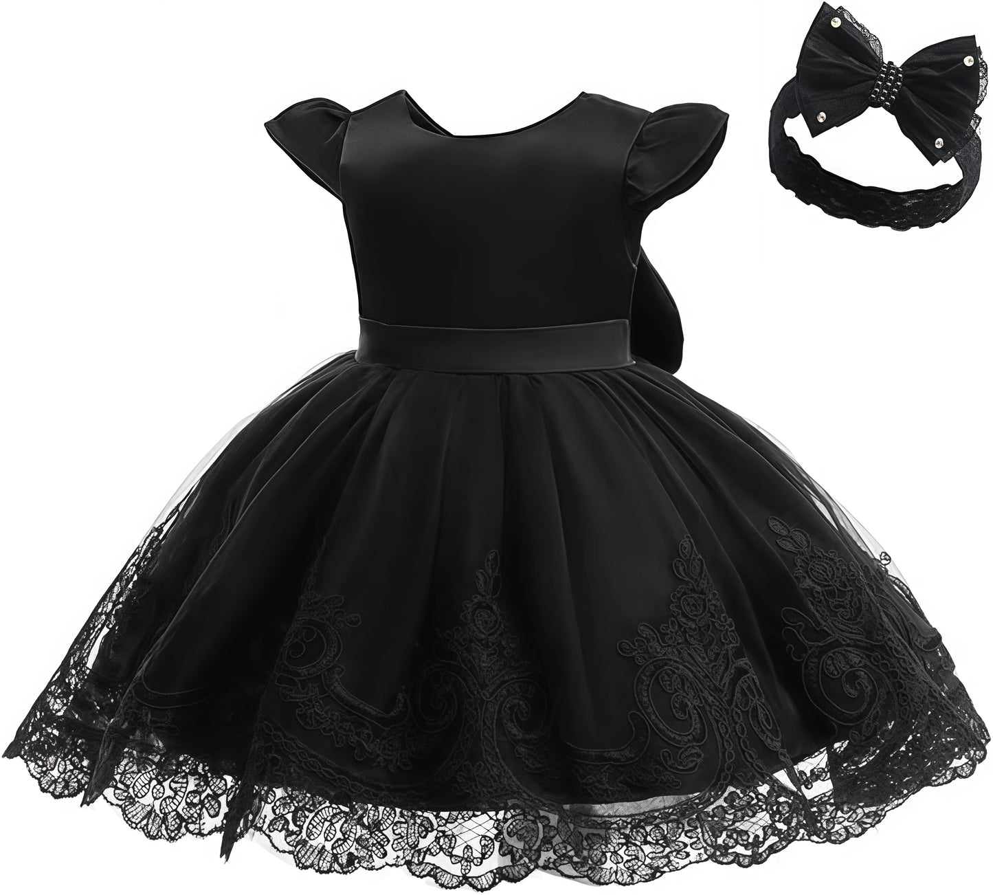Baby Formal Lace Dress With Bow And Headband
