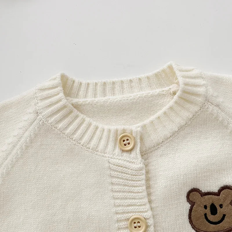 Cute Bear Knit Baby Girl Coat Children's Knitted Cardigan Long Sleeved Top Baby Sweater Outdoor Wear Baby Clothes New Born