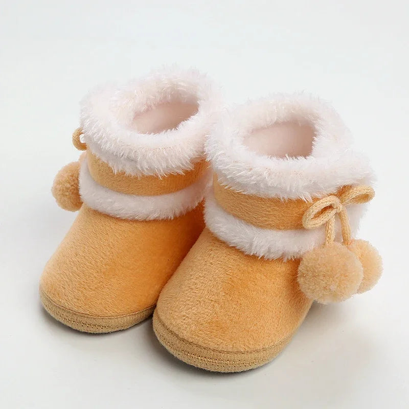 New Fashion Comfortable Shoes Newborn Baby Girls Boys Soft Booties Solid Pompom Snow Boots Infant Toddler Newborn Warming Shoes