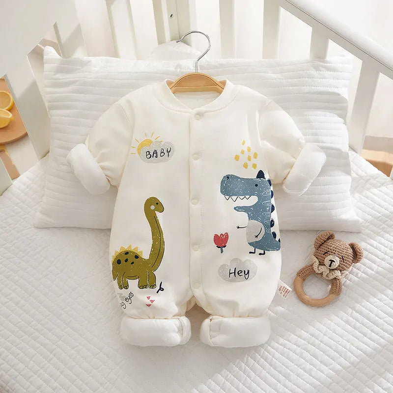 Xmas 2025 Winter 100% Cotton Thick Baby Jumpsuit Class A Skin Friendly 0-18M Side-release Button  Animal  Print  for Boys Girls