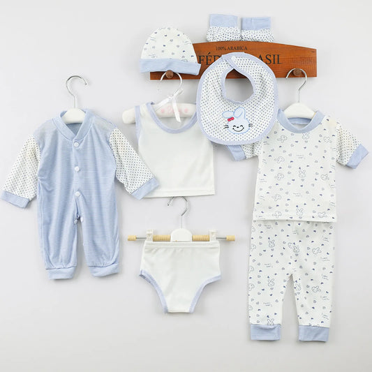 New Born Baby 8PCS Newborn Baby Boy Girl Tops+Hat+Pants +Bib+Sock Shose+Romper Outfits Set Cute Shirt Girl
