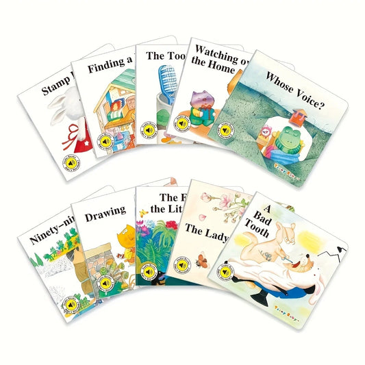 1 box of 10 English children's bedtime story picture books, with ten different small story picture books suitable for children -