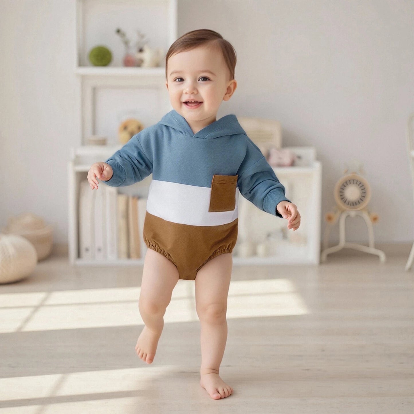 Color Block Hooded Baby Romper