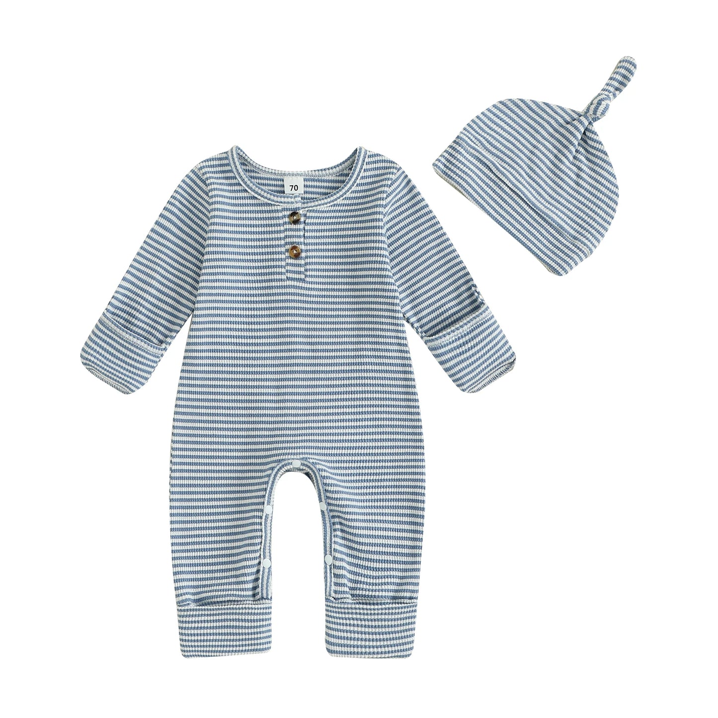 Striped Ribbed Onesie & Hat Set