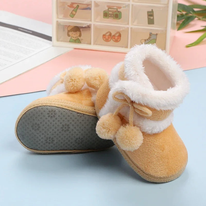 New Fashion Comfortable Shoes Newborn Baby Girls Boys Soft Booties Solid Pompom Snow Boots Infant Toddler Newborn Warming Shoes