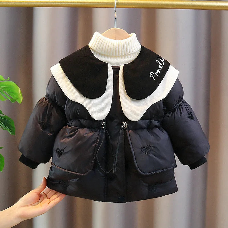 Chic Black Children's Winter Coat with Ruffle Collar
Thickened Velvet Soft & Warm