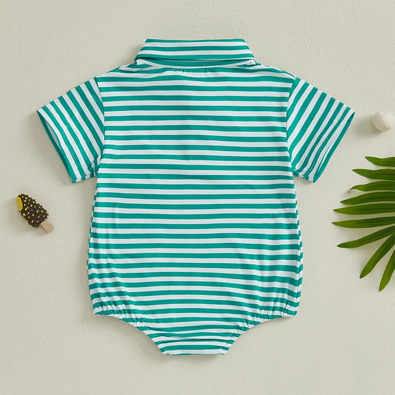 Green Stripe Golf Polo Bubble Romper
