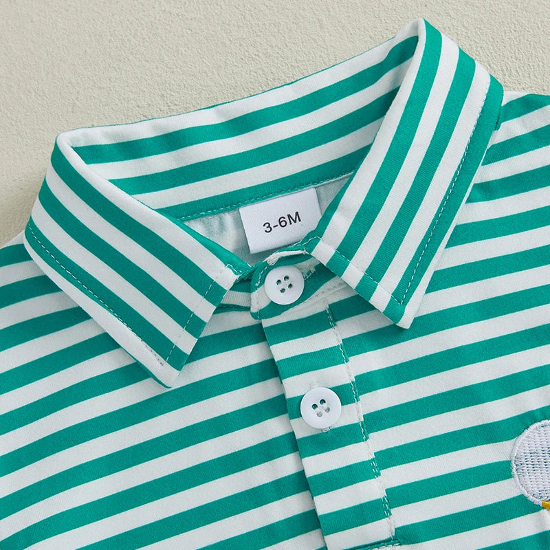 Green Stripe Golf Polo Bubble Romper