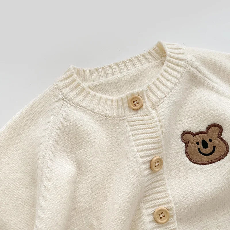 Cute Bear Knit Baby Girl Coat Children's Knitted Cardigan Long Sleeved Top Baby Sweater Outdoor Wear Baby Clothes New Born