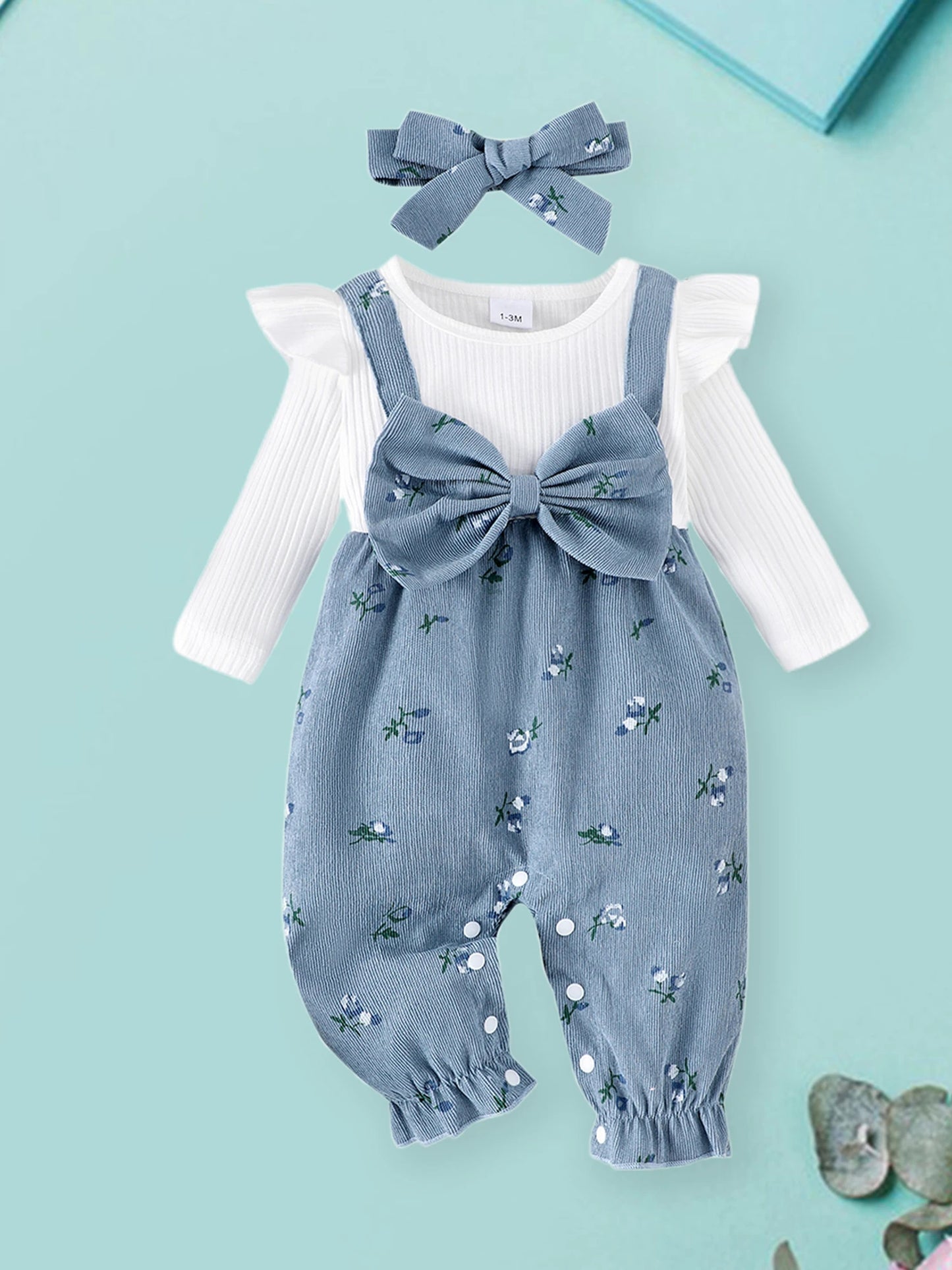 Adorable Baby Overall and Bodysuit Set with Matching Headband