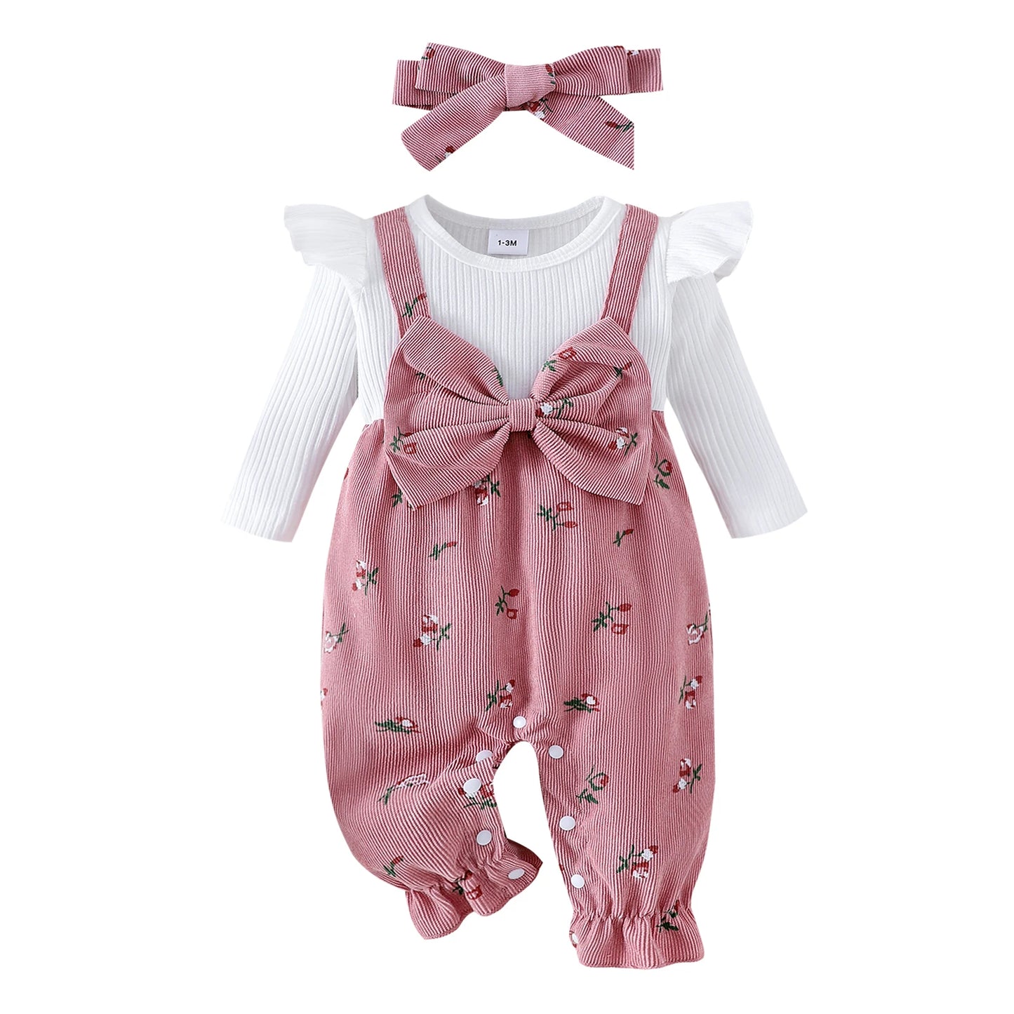 Adorable Baby Overall and Bodysuit Set with Matching Headband