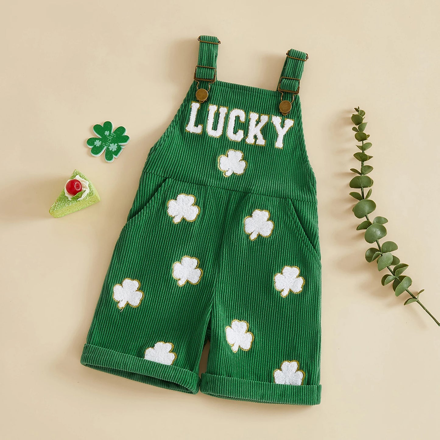 Lucky Shamrock Baby Corduroy Overall Shorts