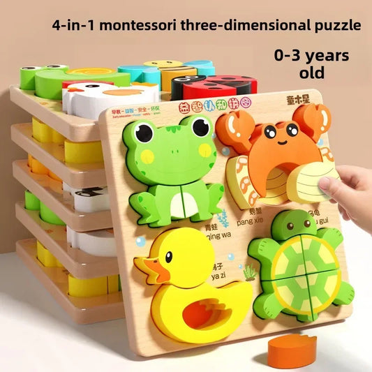 Montessori Cartoon 3D Wooden Puzzle Animal Traffic Jigsaw Toys for Kids