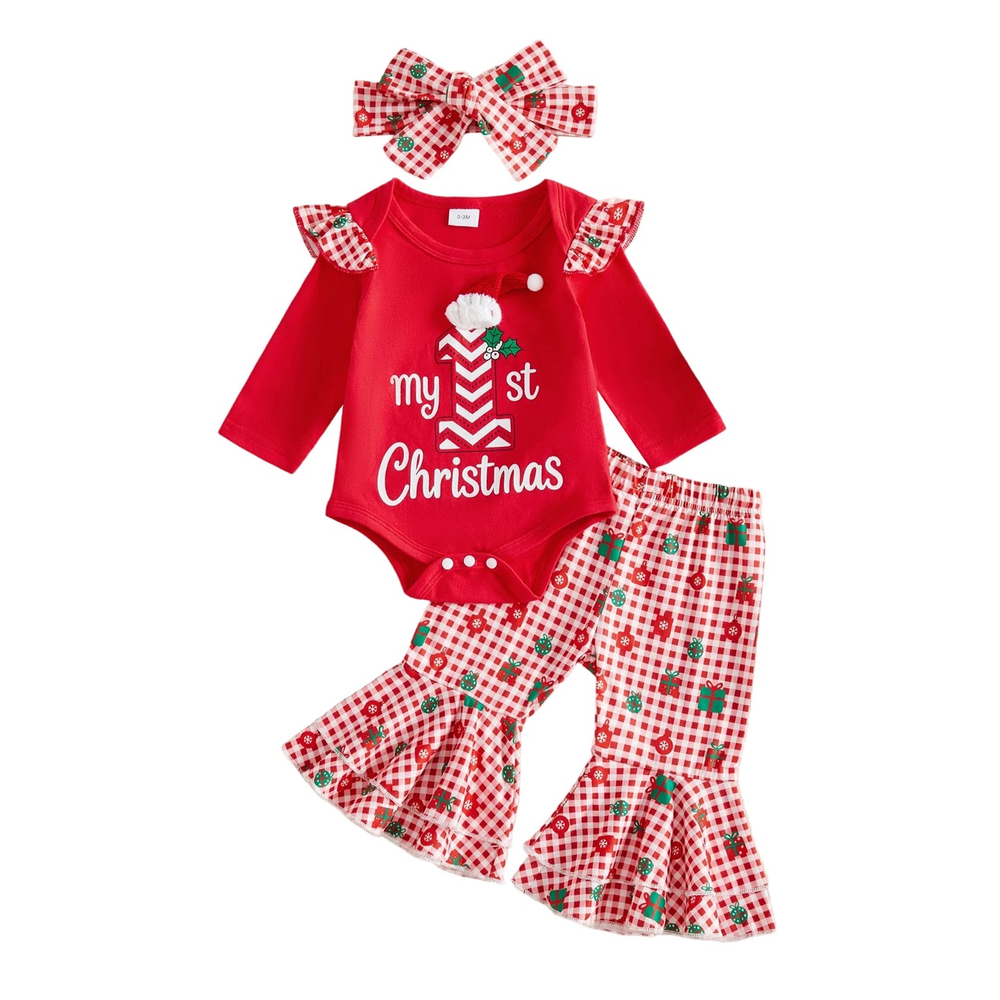 Christmas Outfit With Plaid Headband Print Romper With Plaid Pants Plaid Pants Headband Print Outfit Letters Print Top Rated