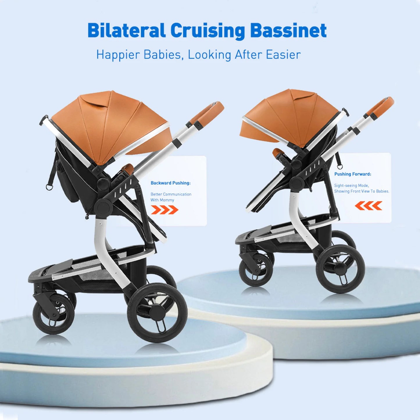Modern Convertible Baby Stroller System in Camel Brown & Black