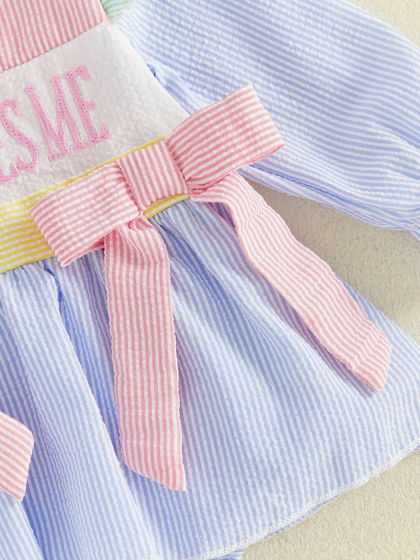 Jumpsuit Girl Christian Romper Embroidery Striped Dress Long Sleeve Christian Striped Jumpsuit Lightweight