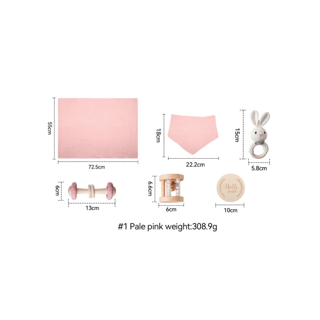 Bathing Set for Newborns Montessori Cotton Towel Toothbrush Cup Socks Rattle Toy Growth Milestone Gift box Photography props