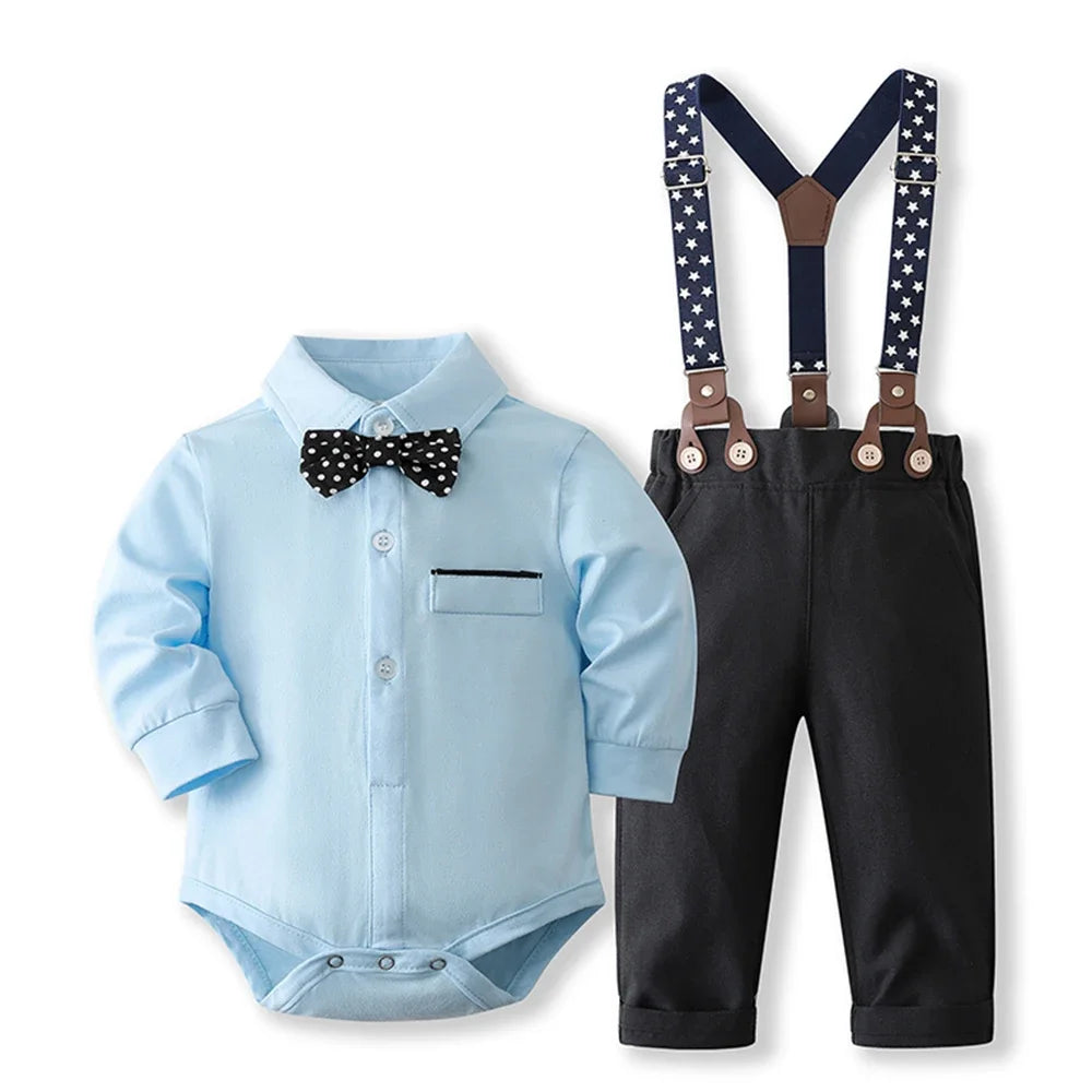 Timelessly styled Little Gentleman Bow Tie Baby Suspender Outfit