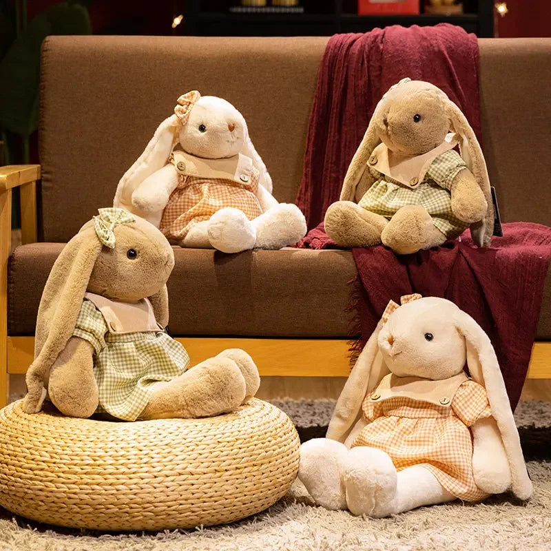Plush Bunny Doll in Green or Pink Gingham Outfit