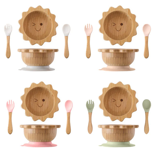 Bamboo Baby Feeding Bowl with Suction Base & Utensil Set