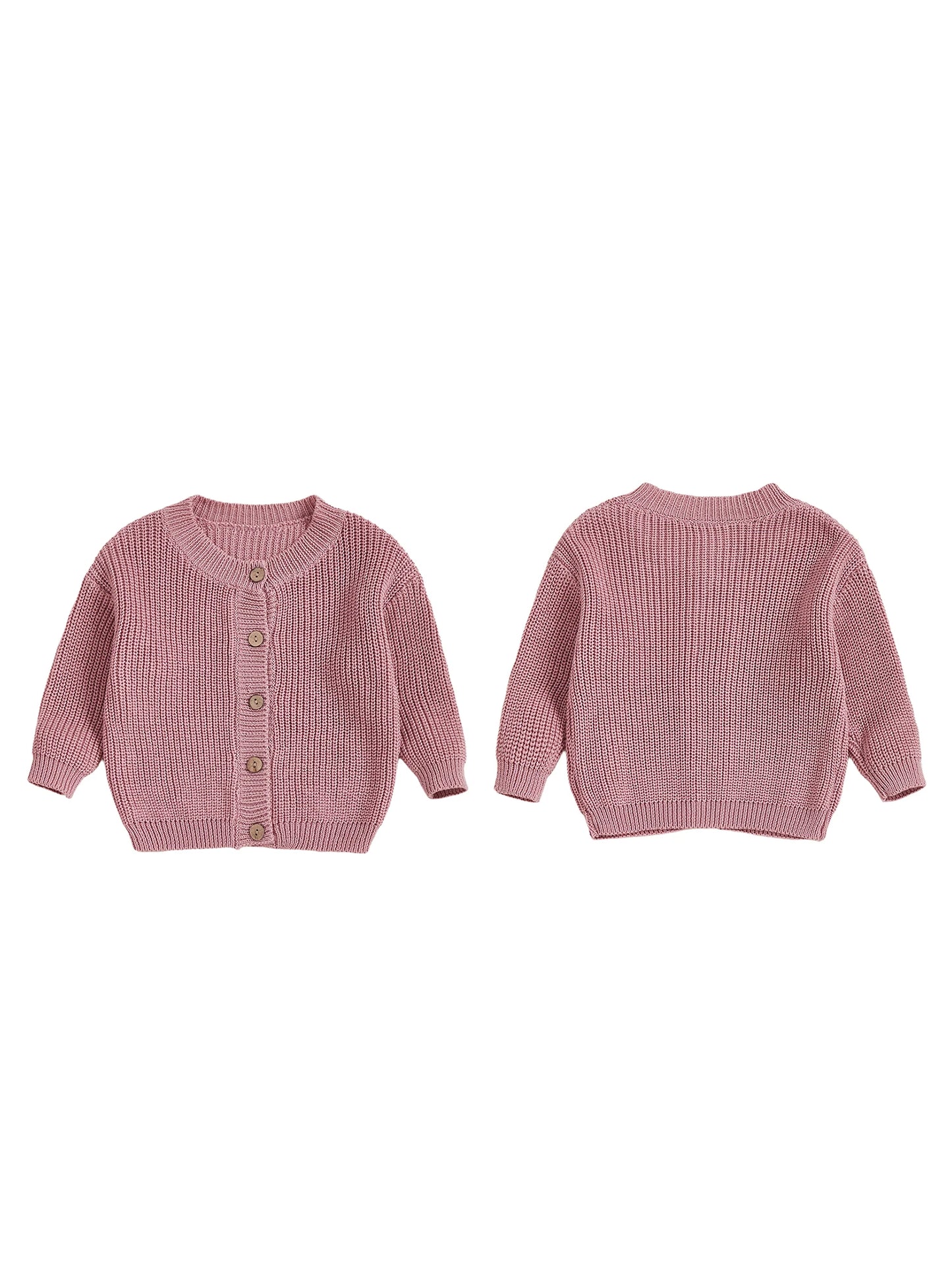 Solid Color Knit Cardigan Sweater with Round Neckline and Button-Up Front Long Sleeves Casual Knitwear