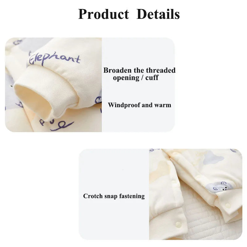 Xmas 2025 Winter 100% Cotton Thick Baby Jumpsuit Class A Skin Friendly 0-18M Side-release Button  Animal  Print  for Boys Girls