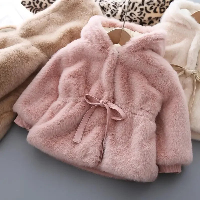 Charming Pink Faux Fur Coat for Girls