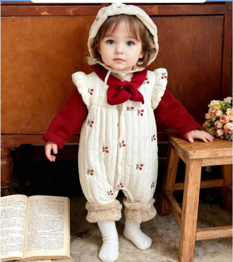 Baby Clothes Autumn and Winter Cotton and Velvet Thickened Vest Cute Baby Girl's Warm Climbing Clothes for Going Out in Winter