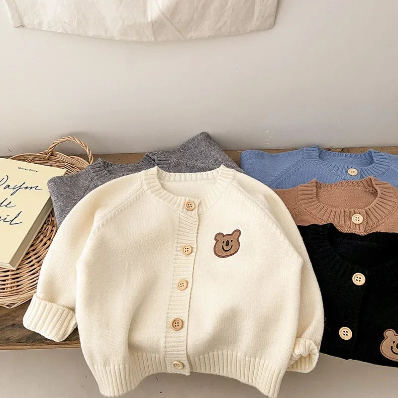 Cute Bear Knit Baby Girl Coat Children's Knitted Cardigan Long Sleeved Top Baby Sweater Outdoor Wear Baby Clothes New Born