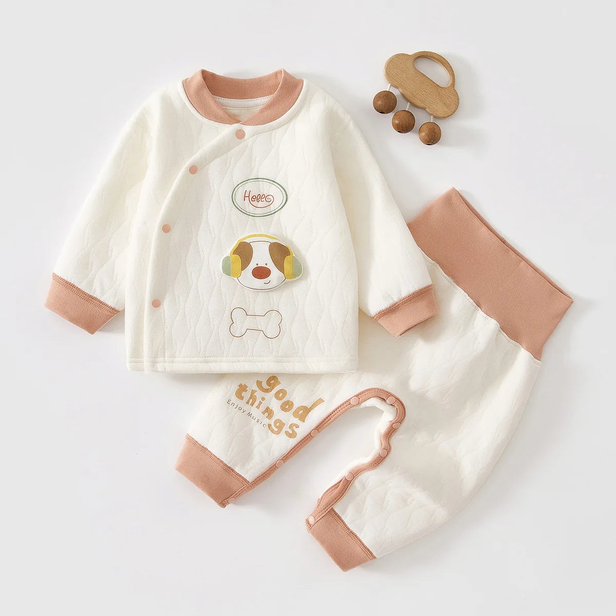 AYNIGIELL Autumn Baby Clothing Set Cartoon Dog Long Sleeved Shirt Long Pants 2-piece Set Newborn Pure Cotton Warm Pajamas