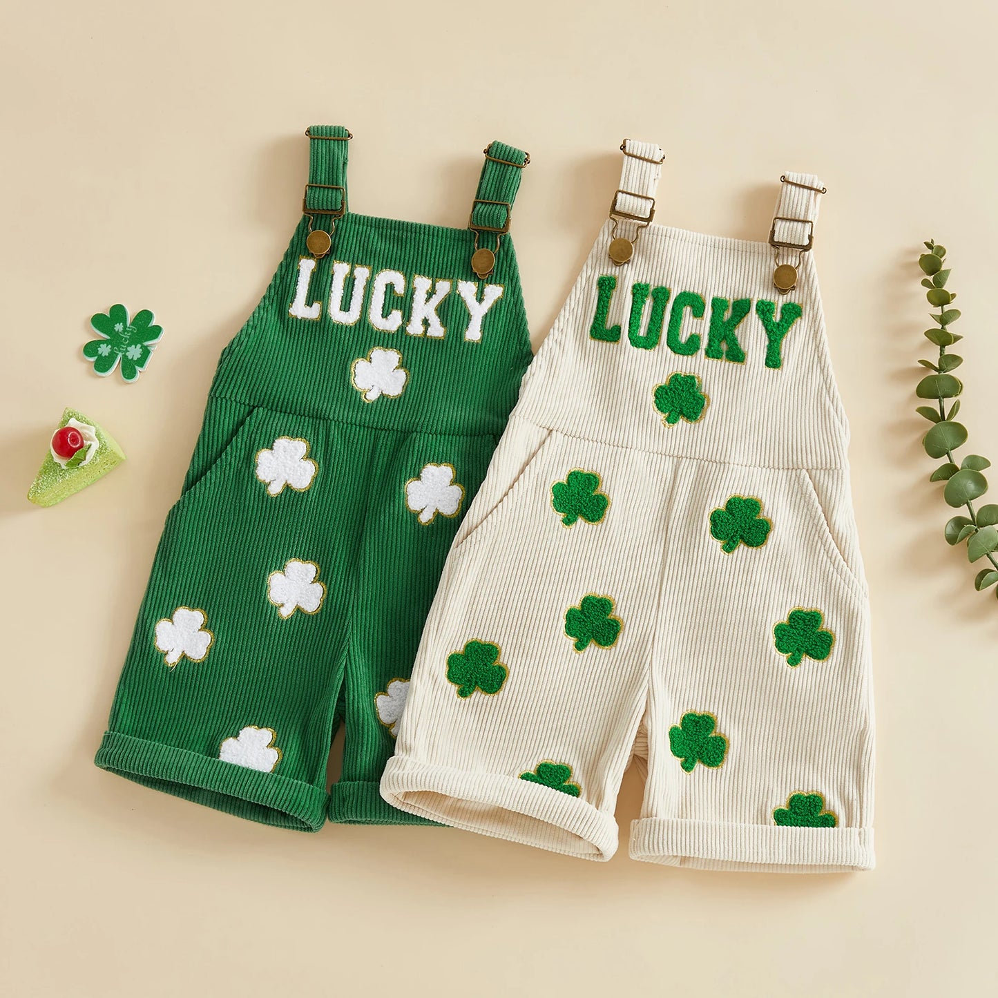 Lucky Shamrock Baby Corduroy Overall Shorts