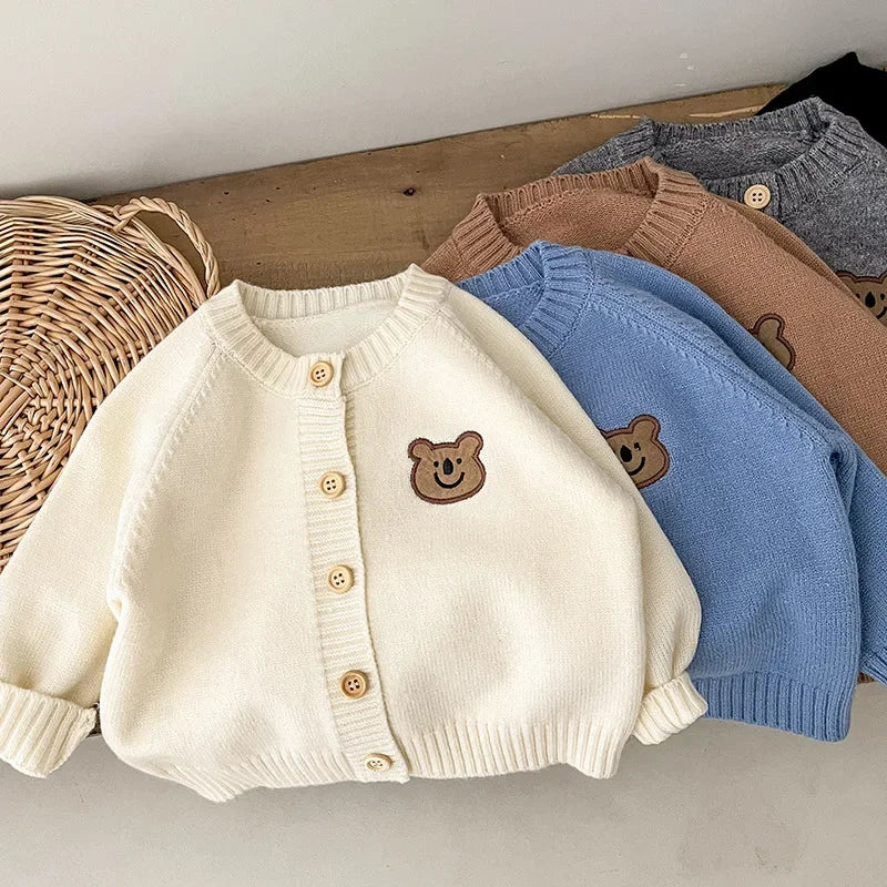 Cute Bear Knit Baby Girl Coat Children's Knitted Cardigan Long Sleeved Top Baby Sweater Outdoor Wear Baby Clothes New Born