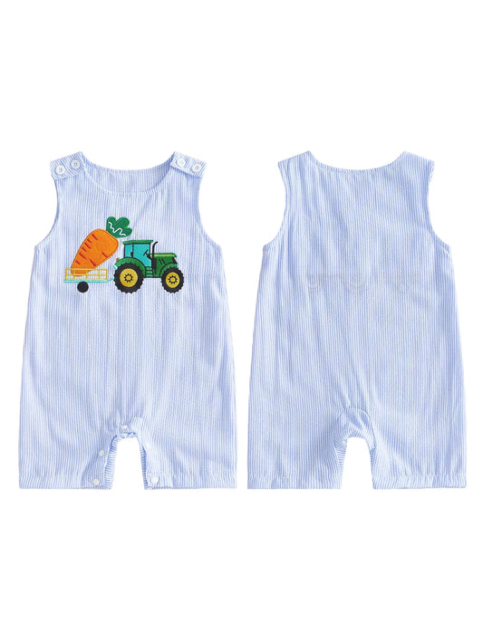 Baby Sleeveless Romper With Tractor Design