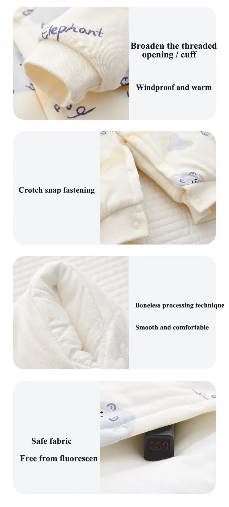 Xmas 2025 Winter 100% Cotton Thick Baby Jumpsuit Class A Skin Friendly 0-18M Side-release Button  Animal  Print  for Boys Girls