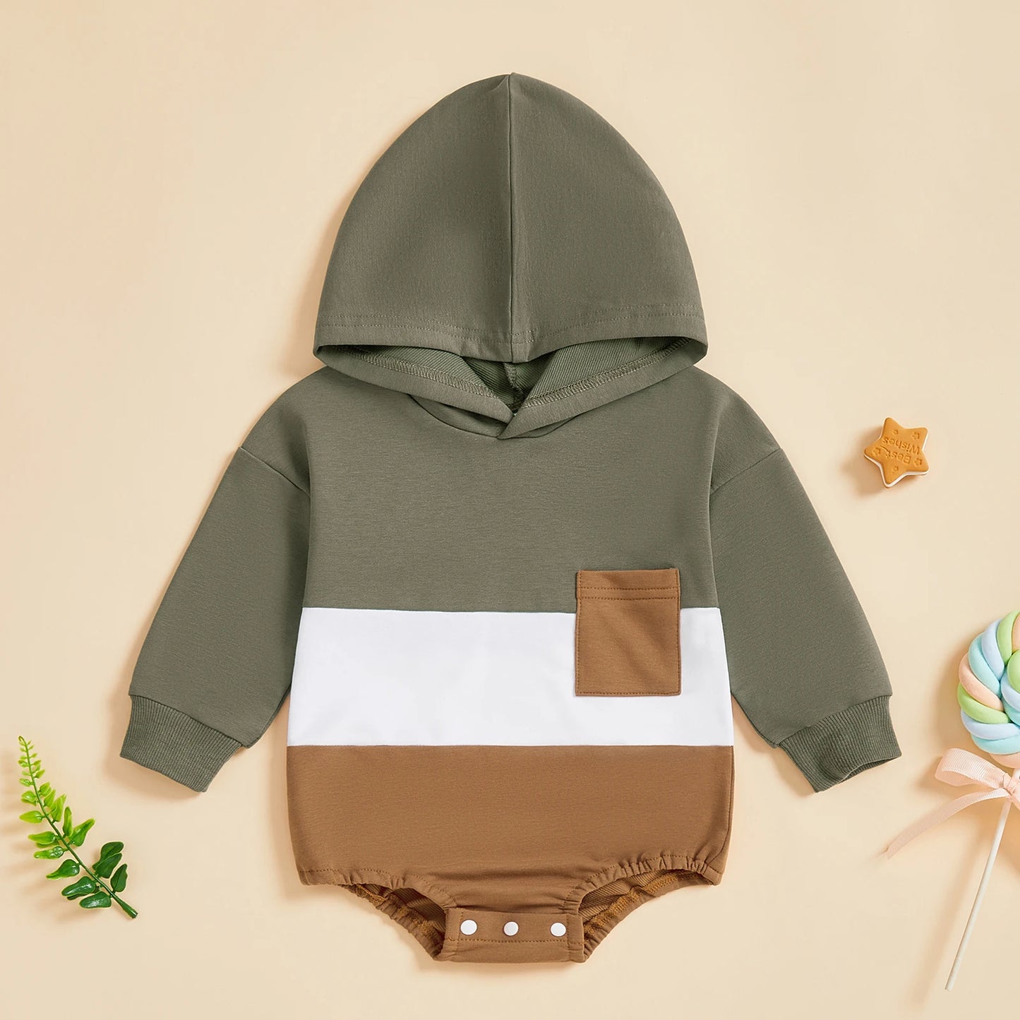 Color Block Hooded Baby Romper