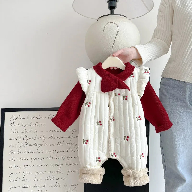 Baby Clothes Autumn and Winter Cotton and Velvet Thickened Vest Cute Baby Girl's Warm Climbing Clothes for Going Out in Winter