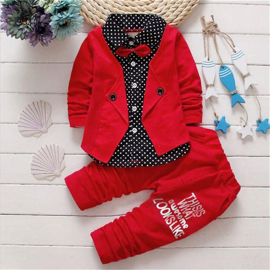 Cute Polka Dot Baby Boy Jacket Shirt and Pants Set