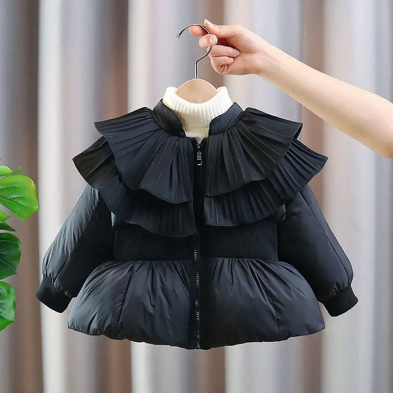 Chic Black Children's Winter Coat with Ruffle Collar
Thickened Velvet Soft & Warm