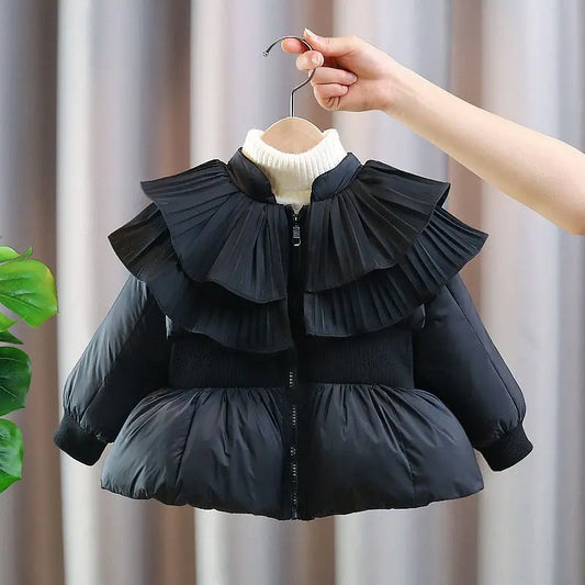 Chic Black Children's Winter Coat with Ruffle Collar
Thickened Velvet Soft & Warm