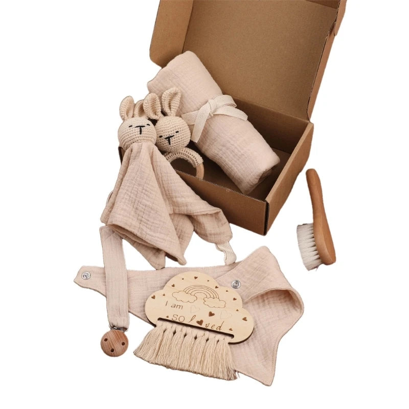 Baby Blanket Set Baby Phase Card with Teether Bath Toy with Brush Comforter