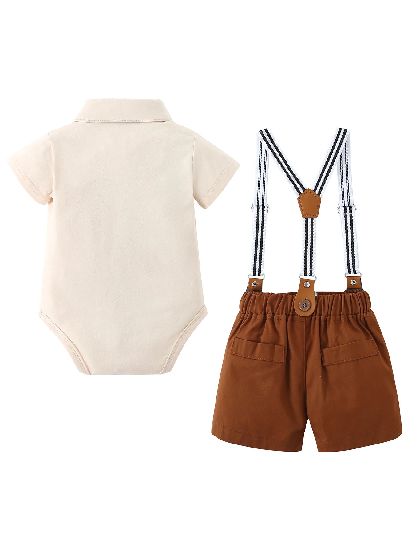 Baby Gentleman Suspender Shorts Set with Bow Tie Bodysuit