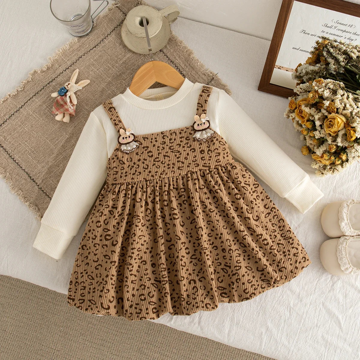 Adorable Ribbed Top & Leopard Print Pinafore Outfits - Stylish Playtime!