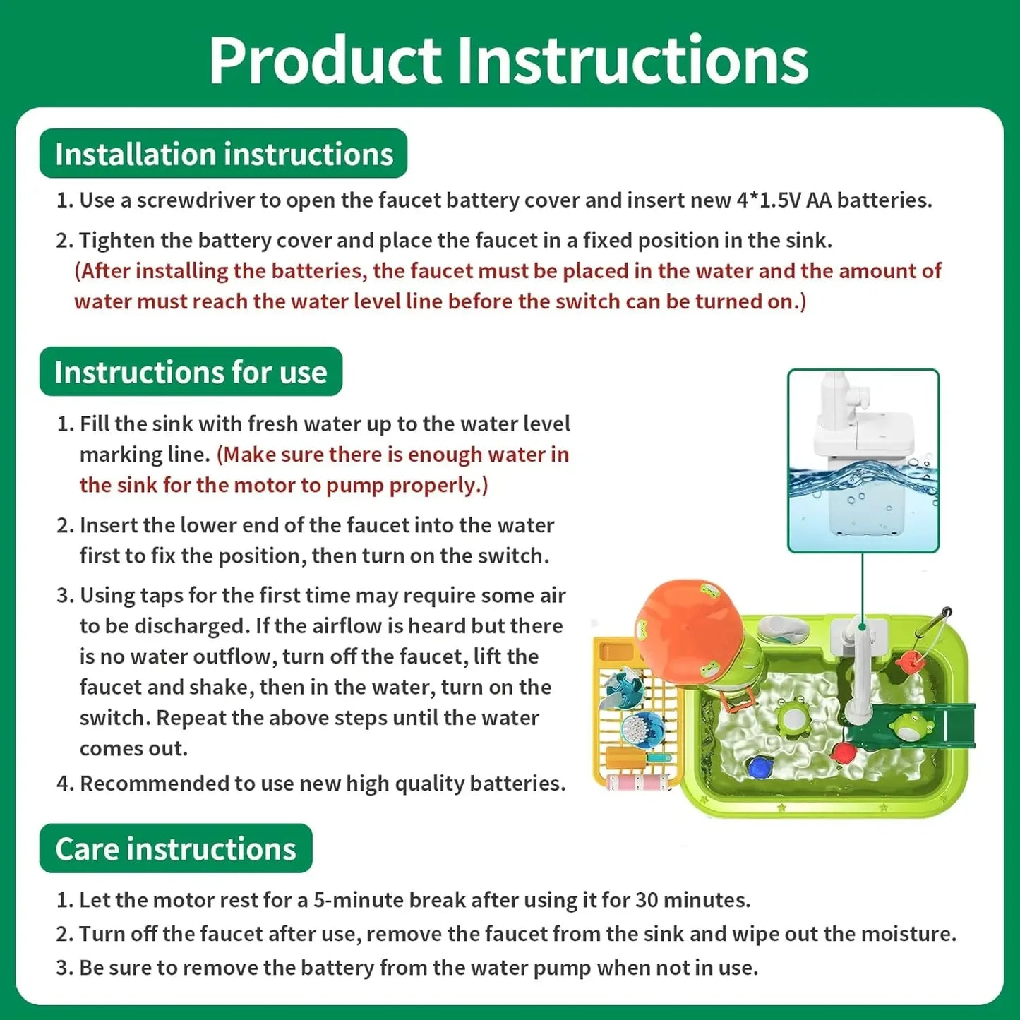 Frog-Themed Water Play Sink with Running Water for Kids