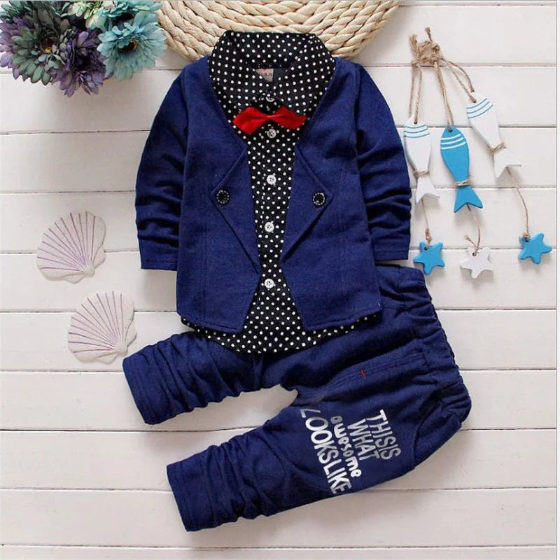 Cute Polka Dot Baby Boy Jacket Shirt and Pants Set