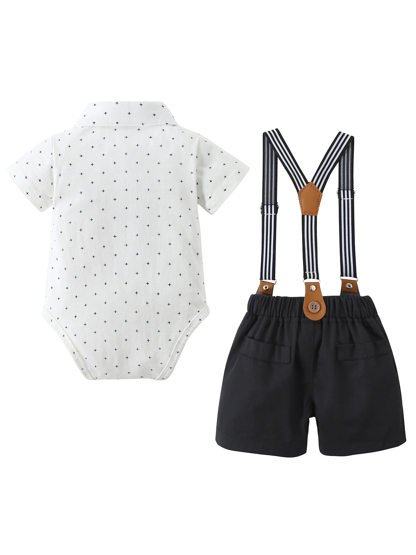 Baby Gentleman Suspender Shorts Set with Bow Tie Bodysuit