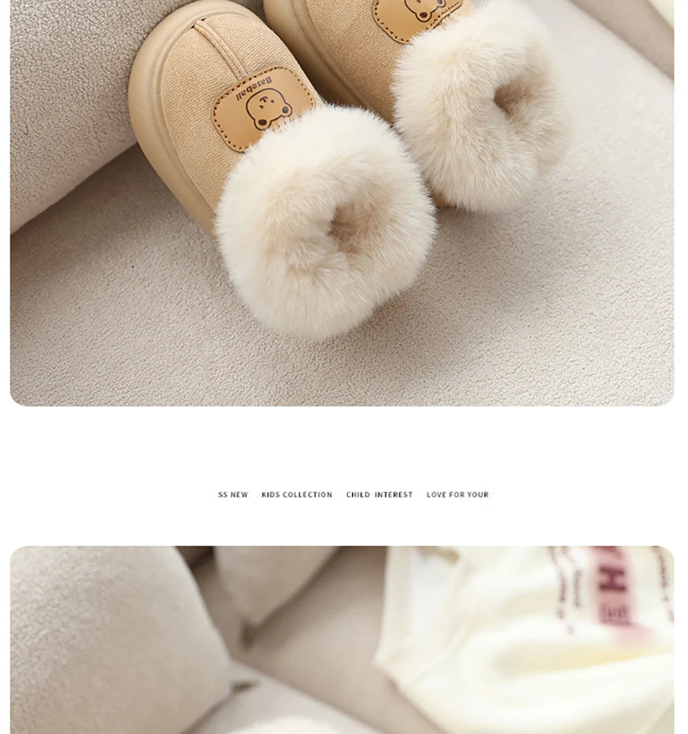 Cute Cartoon Winter Boots For Children Boy's Girl's Plush Boots Thick Warm Velvet Faux Fur Snow Boots For Toddler Kid's Boots
